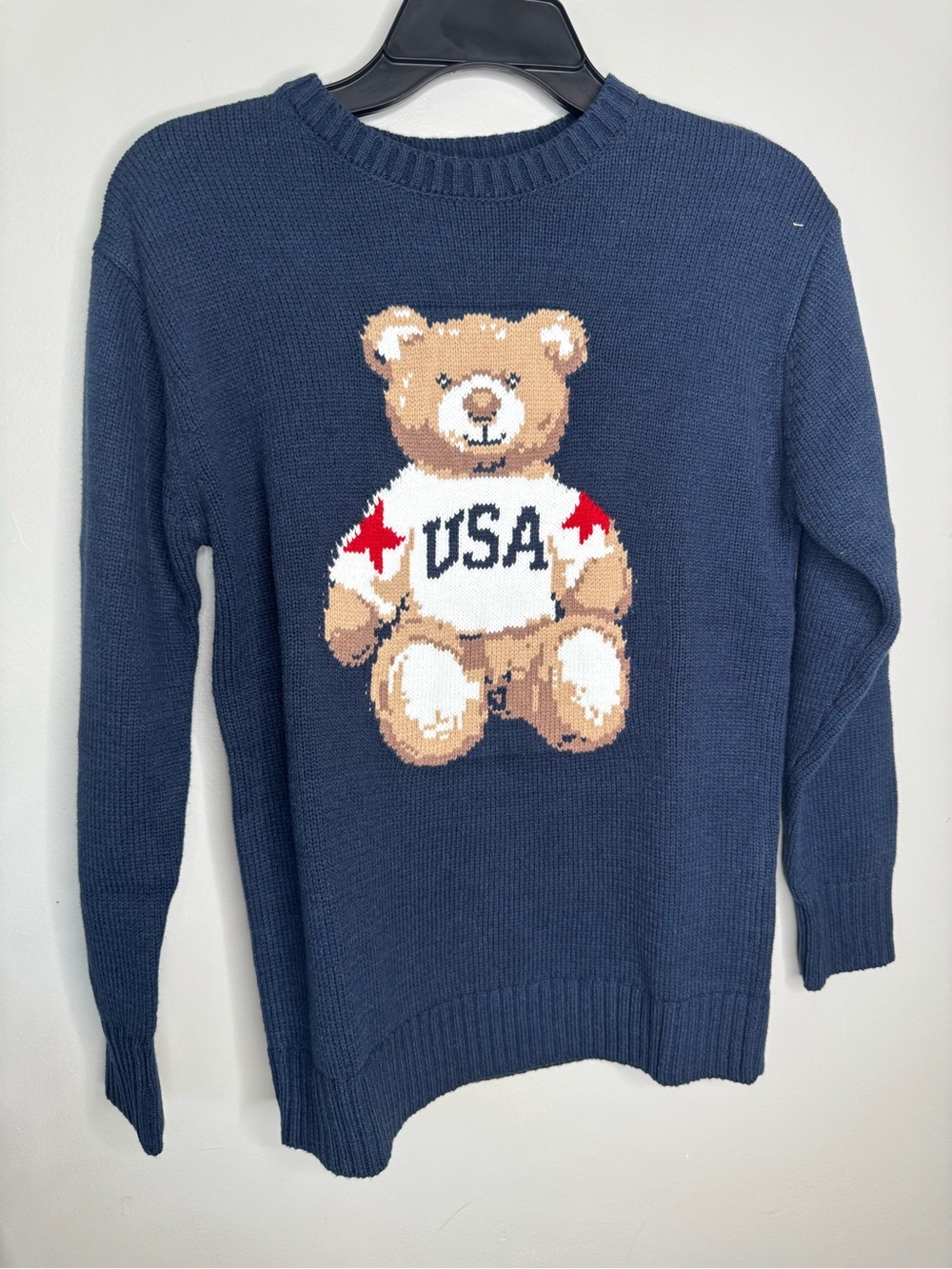 Navy Teddy Bear USA Knit Sweater